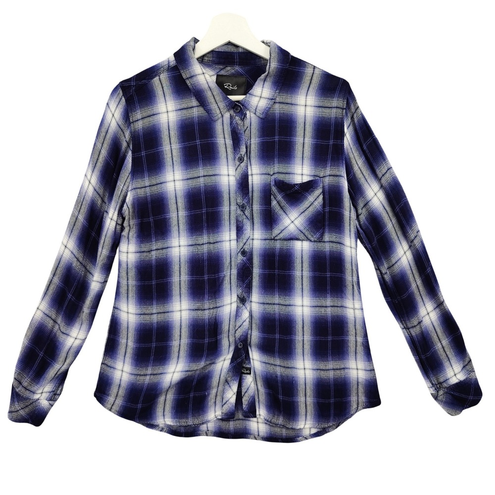 Rails Womens Grunge Indie Coastal Plaid Hunter Button Up Shirt M Blue White